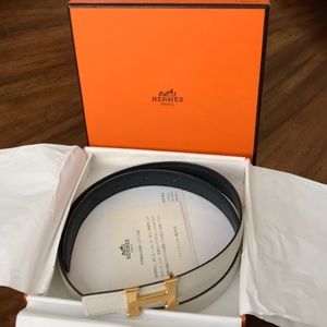 Hermes Belt reversible 
bleu Brighton/blanc